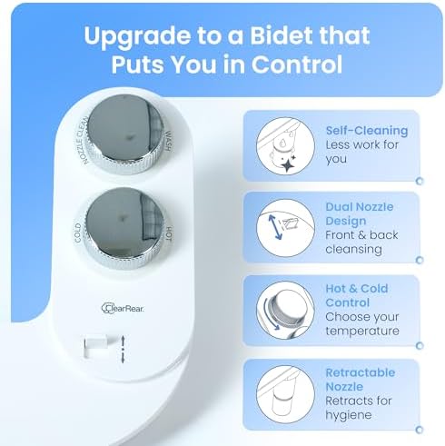 Clear Rear Hot and Cold Bidet Attachment for Toilet – Non-Electric Warm Water Bidet with Adjustable Pressure, Dual Nozzle for Feminine & Rear Wash, Self-Cleaning Hygienic Sprayer, Easy Installation