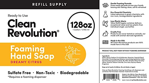 Clean Revolution Foaming Hand Soap Refill Supply Container, Ready to Use Formula, Gluten Free, Dreamy Citrus Fragrance, 128 Fl. Oz, 4 Pack