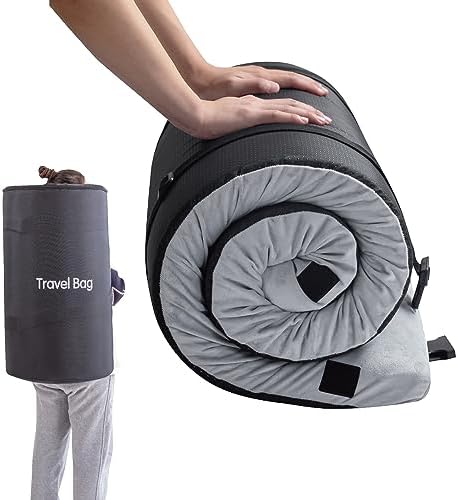 Memory Foam Camping Mattress 2.5 inch, Cot Pads, Single Small Portable Roll Up Camping Sleep Topper with Waterproof and Non-Slip Bottom, Camping Car Mat with Travel Bag, 72"×24"×2.5", Grey