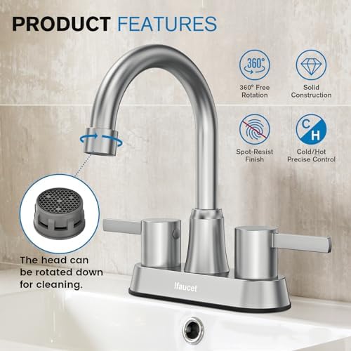 Bathroom Faucets, Bathroom Faucet 3 Hole, Bathroom Sink Faucet, Faucet for Sink 4 Inch 2 Handle Centerset, Lead-Free, with Copper Pop Up Drain (Brushed Nickel)