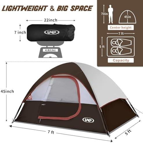 Camping Tent 2 Person, Waterproof Windproof Tent with Rainfly Easy Set up-Portable Dome Tents for Camping…