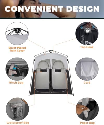 KingCamp Camping Shower Tent, Instant Portable Privacy Shelter, 1/2 Room Large Outdoor Toilet Tent with Floor, Water-Resistant, Windproof & Easy Setup for Beach, Camping & Hiking