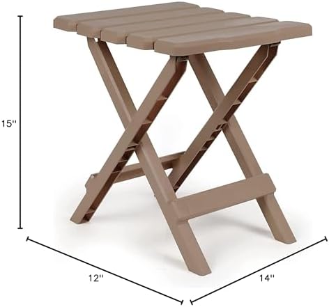 Camco Adirondack Portable Outdoor Camping Small Weatherproof Rustproof Durable Plastic Folding Side Table for Indoor and Outdoor Use, 2 Pack, Taupe