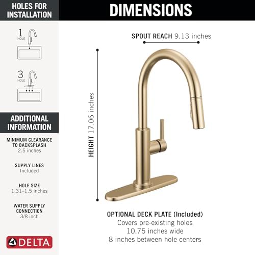 Delta Nicoli Brushed Gold Kitchen Faucet with Pull Down Sprayer, Modern Single Hole Kitchen Sink Faucet, Single Handle, Champagne Bronze 19867LF-CZ