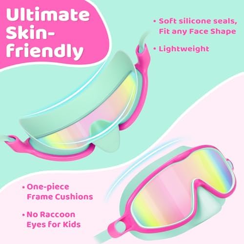 Vvinca 2 Pcs Kids-Swim-Goggles with Nose Cover, Swimming Diving Mask Wide View Anti Fog UV Anti Shattered Lens for Kids 3-6