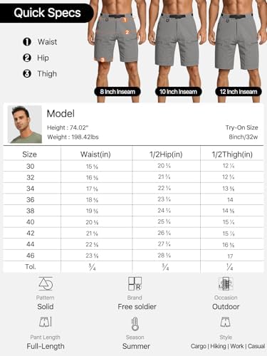 FREE SOLDIER Men's Cargo Hiking Shorts with Belt Lightweight Quick Dry Tactical Shorts with Pockets for Casual Work Golf