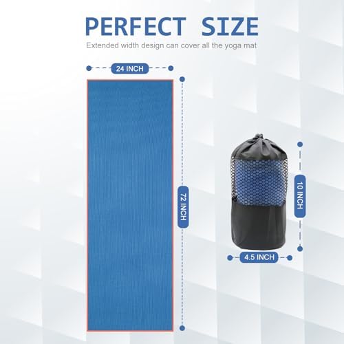 Eunzel Hot Yoga Towel - Microfiber Non Slip Yoga Mat Towel with Grip Dot Sweat Absorbent Towel for Hot Yoga, Pilates and Fitness 72" x 24", Steel Blue/Orange