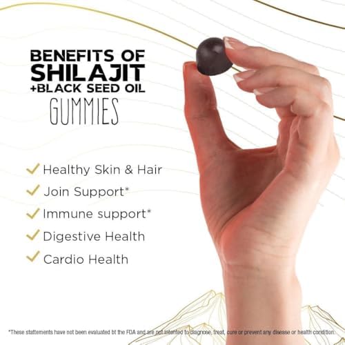 Pure Shilajit Supplement Gummies with Black Seed Oil, High Potency Pure Himalayan Resin for Energy, Immune Support, and Cognitive Function, Lab Tested Chewables