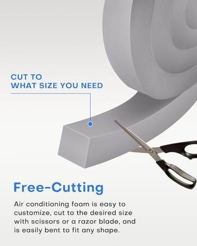 2Packs Air Conditioner Foam Tape with Adhesive, 1''X1''X 6.5 Ft Window Weather Stripping, High Resilience Ac Window Seal Kit Foam Insulation for Winter Summer (6.5ft X 2 Rolls, Grey)