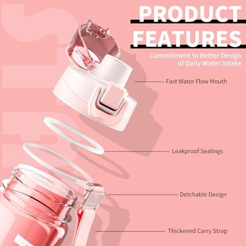 Water Bottle, 32 oz Motivational Water Bottles with Time Marker-Tritan & BPA Free, Sports Water Bottle with Time to Drink & Strap, Wide Mouth, Leakproof -Gift for Christmas Gym Fitness & Outdoor