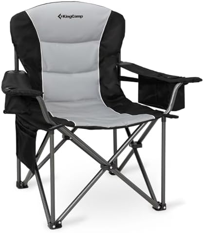 KingCamp Oversized Camping Folding Chair, Heavy Duty 450 LBS with Lumbar Support, Padded seat with Cup Holder&Cooler Bag, Ideal for Camp, Fishing, Sports event, Backyard, Patio, Lawn