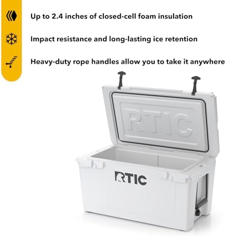 RTIC 65 QT Ultra-Tough Cooler Hard Insulated Portable Ice Chest Box for Beach, Drink, Beverage, Camping, Picnic, Fishing, Boat, Barbecue