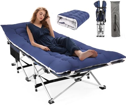 Homdox Camping cot Folding Outdoor Camping Travel Cot and Cot Pad - Quality Lightweight Portable Heavy Duty Adult Travel Cot Double Layer Oxford Portable Travel Camp Cots for Camp/Office/Home