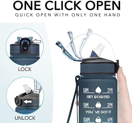 Hyeta 32 oz Water Bottles with Times to Drink and Straw, Motivational Water Bottle with Time Marker, Leakproof, Drinking Sports Water Bottle for Fitness, Gym and Outdoor