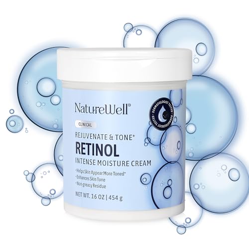NATURE WELL Clinical Rejuvenate & Tone Retinol Intense Moisture Cream 2.0 for Face, Body, & Hands, Anti-Aging, Targets Discoloration, Wrinkles, Sun Damage, Crepey, & Sagging Skin, 16 Oz