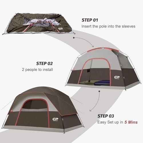 CAMPROS CP Tents for Camping 6 Person Waterproof Windproof Double Layer Family Camping Tent, Easy Setup Dome Tent with Large Mesh Windows & Wider Door for Outdoor Camping & Hiking