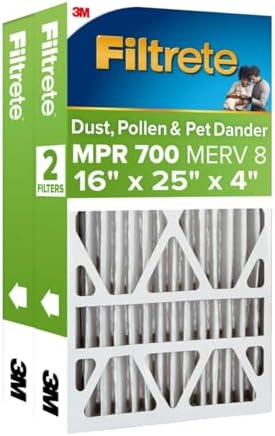 Filtrete 16x25x4 AC Furnace Air Filter, MPR 700, MERV 8, Fits Lennox & Honeywell Device,Capture Dust, Pollen & Pet Dander, Electrostatic Air Cleaning Filter, 2-Pack (actual size 15.88 x 24.56 x 4.31)