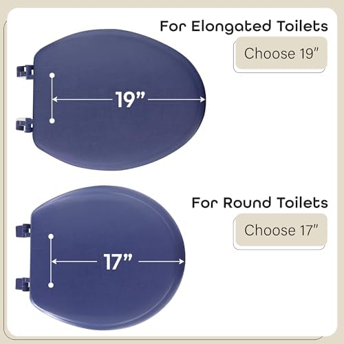 Soft Standard Vinyl Toilet Seat, Navy - 17 Inch Soft Vinyl Cover with Comfort Foam Cushioning - Fits All Standard Size Fixtures - Easy to Install Fantasia by Achim Home Decor