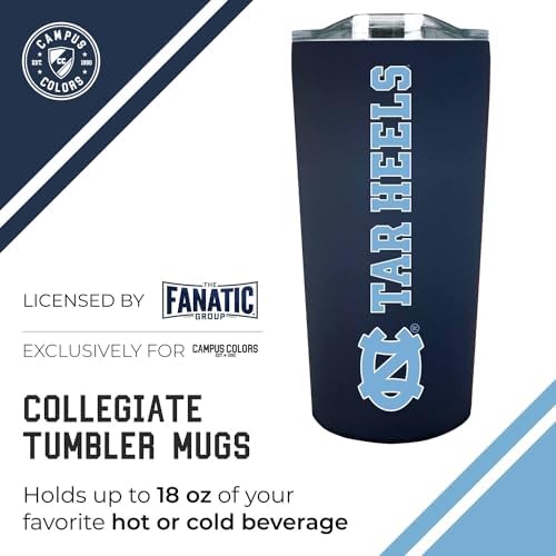 Campus Colors College Stainless Steel, Double Walled, Vacuum Insulated, Reusable Collegiate Tumbler with Slider-Top Lid for Travel, Sports, and Coffee,18 oz (North Carolina Tar Heels - Navy)