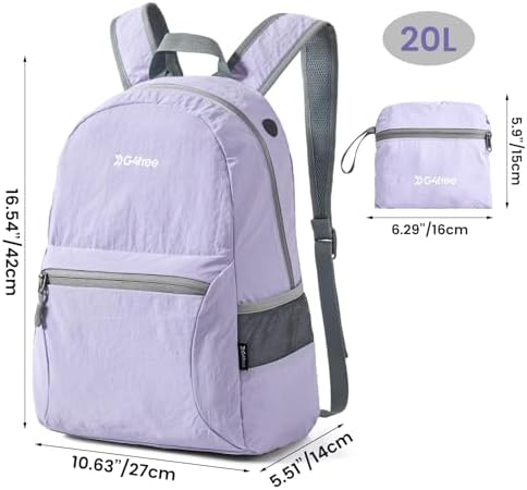 G4Free 20L Lightweight Packable Backpack Travel Hiking Daypack Foldable Backpack for Men Women(Light Purple)