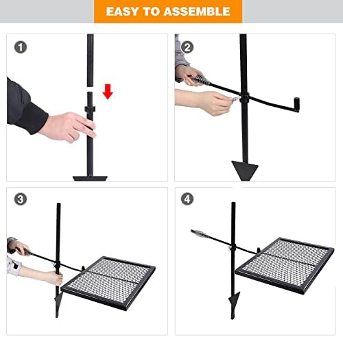 REDCAMP Swivel Campfire Grill Heavy Duty Steel Grate, Over Fire Camp Grill with Carrying Bag for Outdoor Open Flame Cooking