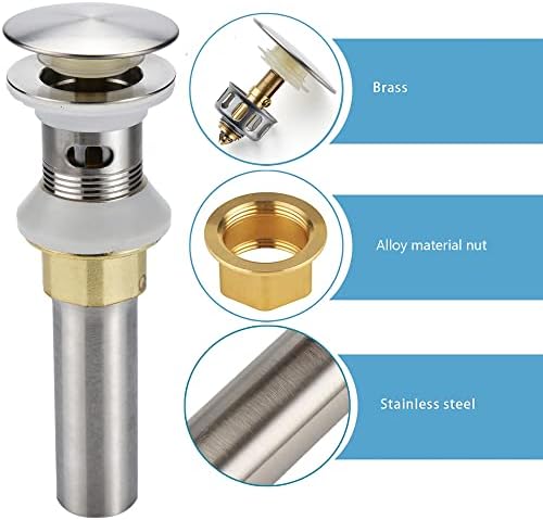 Bathroom Sink Drain,2 Pack Drain Stopper Bathroom Sink with Overflow,Pop Up Drain Assembly with Detachable Strainer Basket,Built-in Anti-Clogging Strainer,Stainless Steel Brushed Nickel