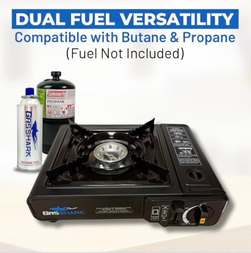 Dual Fuel Propane or Butane Portable Stove | 12,000 BTUs | Camping Stove | Outdoor Cooking and Emergency Kit | Propane Hose and Carrying Case Included