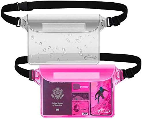 AiRunTech Waterproof Pouch with Waist Strap (2 Pack) | Beach Accessories Best Way to Keep Your Phone and Valuables Safe and Dry | Perfect for Boating Swimming Snorkeling Kayaking Beach Pool Water Park