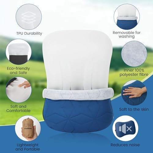 Camping Pillow with Removable Cover - Ultralight Inflatable Pillow for Camping Lightweight, Ergonomic and Washable for Camping, Hiking, and Travel Blue
