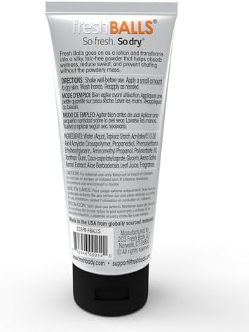 Fresh BALLS Lotion | Anti-Chafing Men's Soothing Cream to Powder Ball Deodorant and Hygiene for Groin Area, 3.4 fl oz (Pack of 2)
