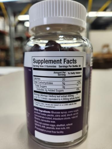 Viteey Moringa Gummies for Adults & Teens - Moringa Leaf Extract 4000mg - Immune Support, Energy Booster, Better Mood Support - Chewable Green Superfood - Vegan, Gelatin Free - Strawberry Flavored