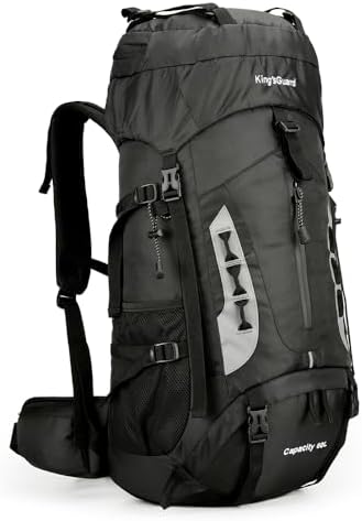 King'sGuard 60L Hiking Backpack Men Women Camping Backpack Waterproof Backpacking Mountaineering Climbing Daypack with Rain Cover (Black)