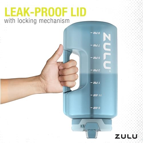ZULU Goals Large Water Bottle Jug with Time Marker & Handle for All Day Hydration | Silicone Soft Straw with Locking Leak-Proof Lid | For Gym, Camping, Workout, and Outdoors | BPA-Free | 64oz, 128oz
