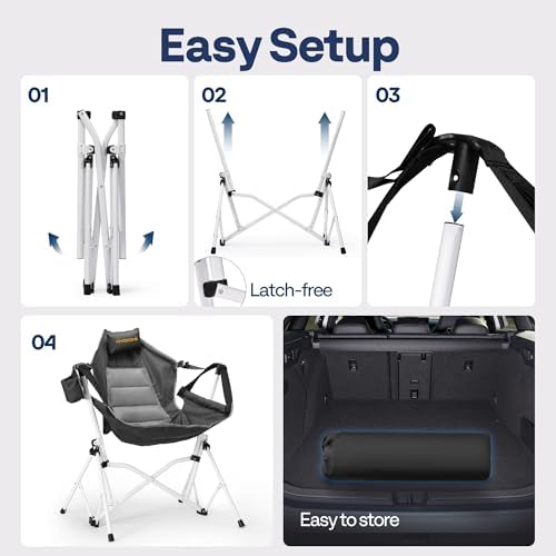 VIVOHOME Hammock Camping Chair, Portable Outdoor Swinging Rocking Chairs for Adults with Adjustable Pillow, Back and Height for Travelling, Backyard, Patio, Supports 400 lbs, 600D Breathable Mesh