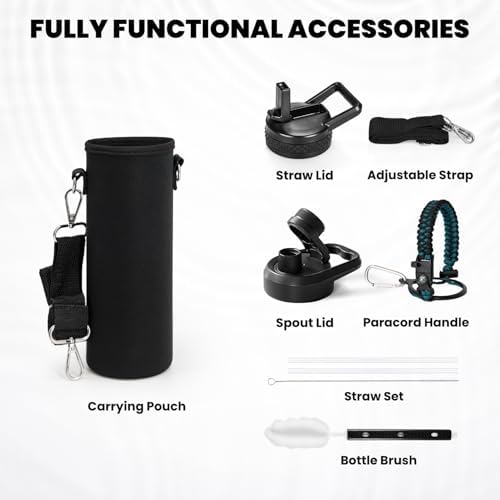 Insulated Water Bottle 20 oz, Triple Wall Vacuum Stainless Steel (Cold for 48 Hrs), Leak Proof & Non-BPA, Kids Water Bottle Jug for School with Straw Spout Lids, Indigo/Black