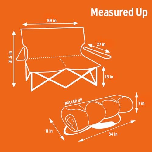 Kelty Low Loveseat Double 2 Person Camping Chair, Two Person Foldable Seat for Festivals, Concerts, Tailgates, Beach Days, Low Seat Height