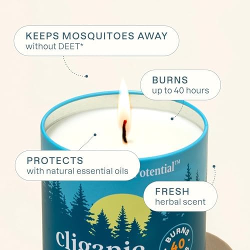 Cliganic Natural Mosquito Repellent Candle (Large 22oz) | Citronella, DEET Free, Essential Oil Infused for Outdoor, Camping | Burns 40 Hours