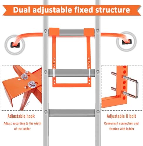 Ladder Stabilizer, Thickened Heavy Duty Steel Ladder Stabilizer with Wing Span/Wall Extension Accessory, Secure and Stable Ladder Standoff Arms for Roof Gutter with Anti-Slip Rubber Feet & Tool Tray