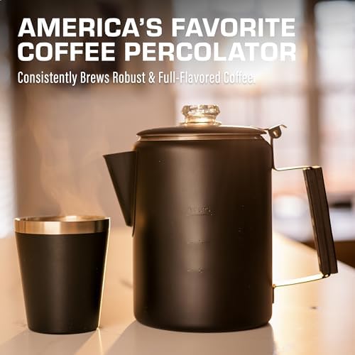 COLETTI Black Bozeman Percolator Coffee Pot — Camping Coffee Pot, Coffee Percolator – America’s Sleekest Percolator – Pure Stainless Steel, NO Aluminum or Plastic (9 Cup)