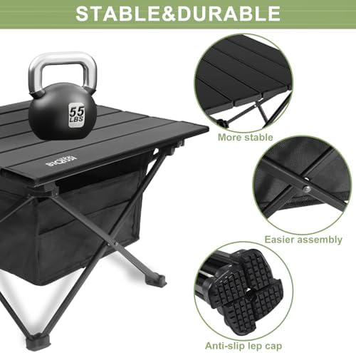 Folding Camping Table, Compact Ultralight Aluminum Design Portable Camping Table with with Storage Basket and Carring Bag for Camping Hiking BBQ Picnic Outdoor Cooking 16" Black