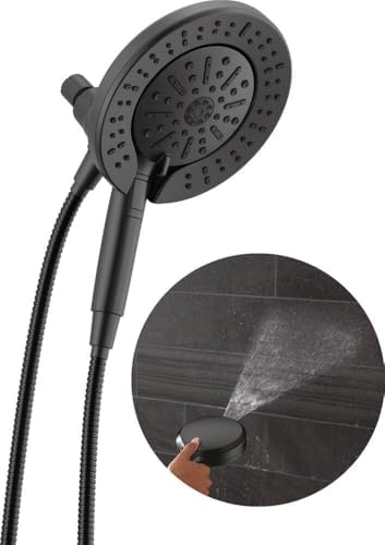 Delta Faucet 6-Setting In2ition 2-in-1 Dual Shower Head with ProClean Spray, Matte Black Round Shower Head with Hose, Hand Held Shower Head, Matte Black 75655BL