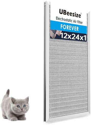 UBeesize 12x24x1 Reusable Electrostatic Air Filter HVAC AC Furnace Filter,MERV 8,Washable, Lasts a Lifetime,Permanent Air Filter,Breathe Fresher,Home And Office(Actual Size:11.38x23.38x0.82 Inch)