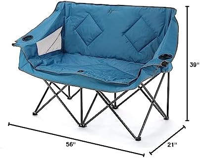 ARROWHEAD OUTDOOR Portable Folding Double Duo Camping Chair Loveseat w/ 2 Cup & Wine Glass Holder, Heavy-Duty Carrying Bag, Padded Seats & Armrests, Supports up to 650lbs, USA-Based Support