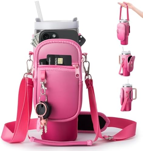 linmaya Water Bottle Carrier Bag with Phone Pocket for Stanley Cup 40/30oz,Insulated Neoprene Water Bottle Holder Cross-boday Bag with Adjustable Shoulder & Handheld Strap Stanley Cup Accessories