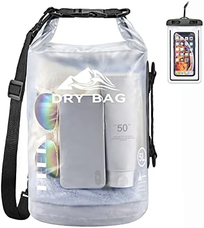 HEETA Dry Bag Waterproof for Women Men, 5L/10L/20L/30L/40L Roll Top Lightweight Dry Storage Bag Backpack with Phone Case for Travel, Swimming, Boating, Kayaking, Camping & Beach, 11 Transparent Colors