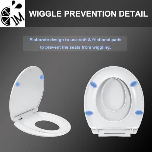 Round Toilet Seat with Toddler Seat Built In, 3X Slow Close FOR BOTH TODDLER & ADULT Seats, Potty Training Toilet Seat, No Wiggle and Easy to Install, Detachable Toddler Seat for Longterm Usage, White