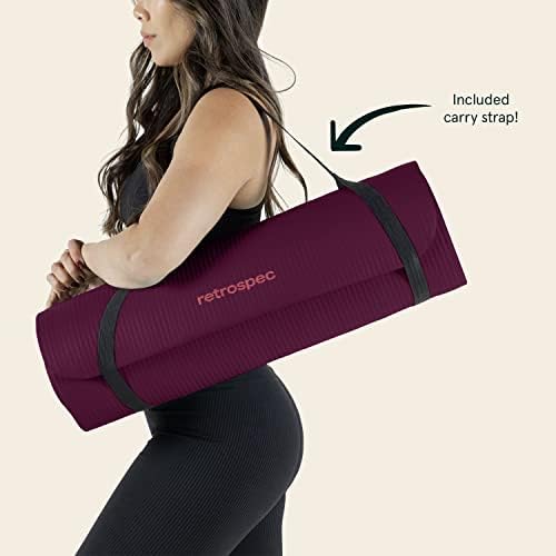 Retrospec Solana Yoga Mat 1" Thick With Nylon Carry Strap for Men & Women - Non Slip Exercise Mat for Home Yoga, Pilates, Stretching, Floor & Fitness Workouts