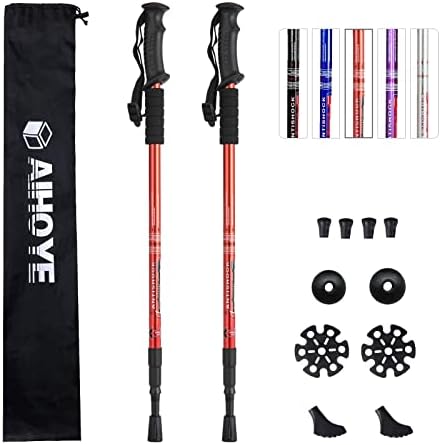 Aihoye Collapsible Trekking Poles - 2 Pack, Lightweight, Anti-Shock Walking Sticks - Adjustable for Men and Women