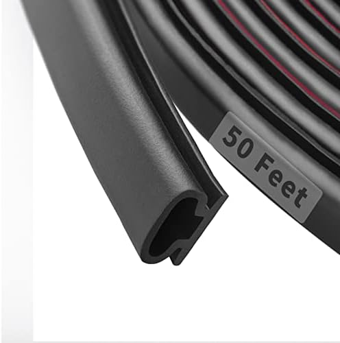 50 Feet D-Shape Rubber Weather Stripping Door Seal Strip, Fingwerk Self-Adhesive Backing Door Weatherstripping for Door Frame Insulation Large Gap, Easy Cut to Size(Black)