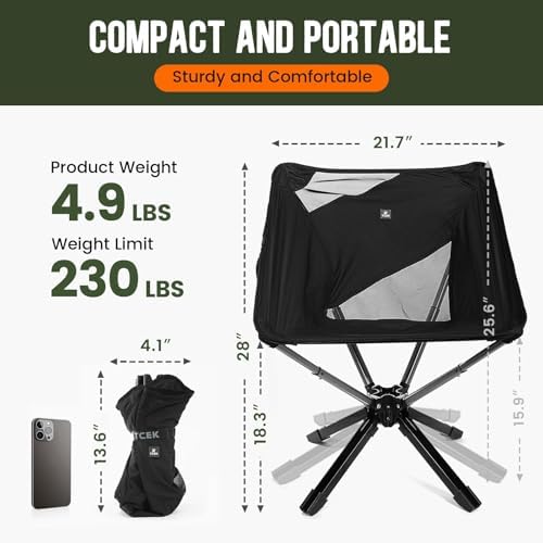 RiseLite Adjustable Portable Chair - Small Compact Folding Chair for Adults, Setup in 6 Seconds, Lightweight Outdoor Backpack Chairs for Camping, Travel, Hiking, Concert